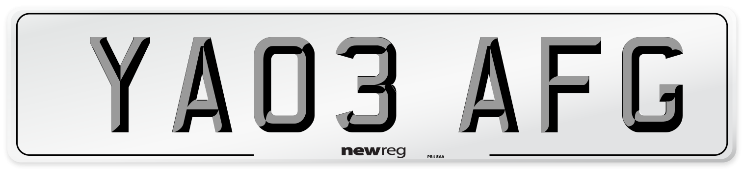 YA03 AFG Number Plate from New Reg